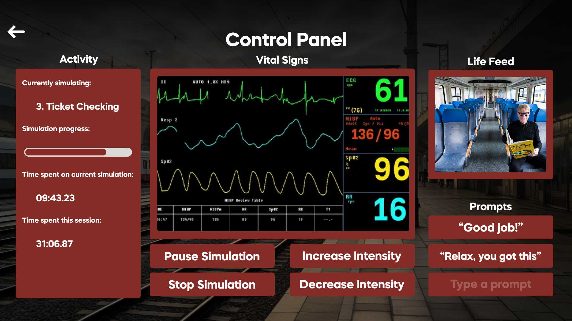 In-headset screenshots of different exposure intensity tiers